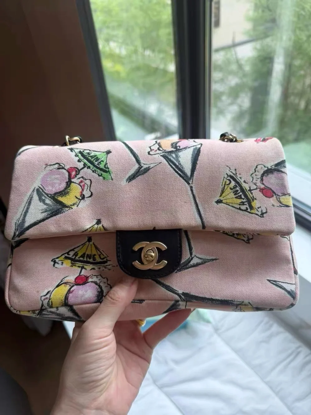 RARE CHANEL 2005 Cruise Pink Parfait Sundae Print Classic Flap